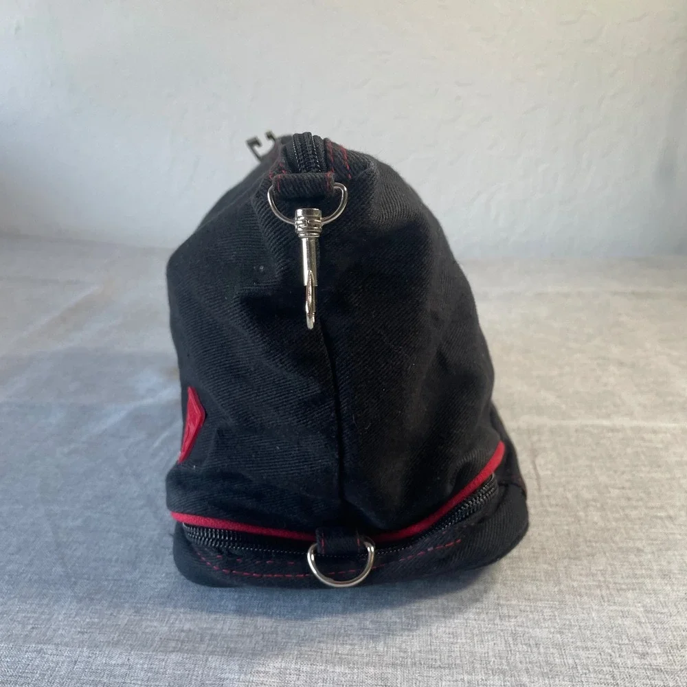 Guess Black Canvas Beauty Bag Red Triangle Logo Toiletry Cosmetic Case Travel